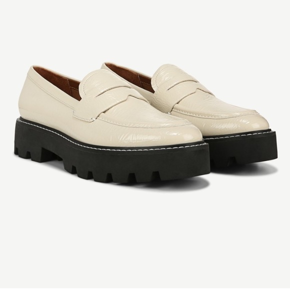 Franco Sarto Balin Chunky Lug Sole Patent Leather Penny Loafers Preppy Cream 8.5 - Picture 1 of 8